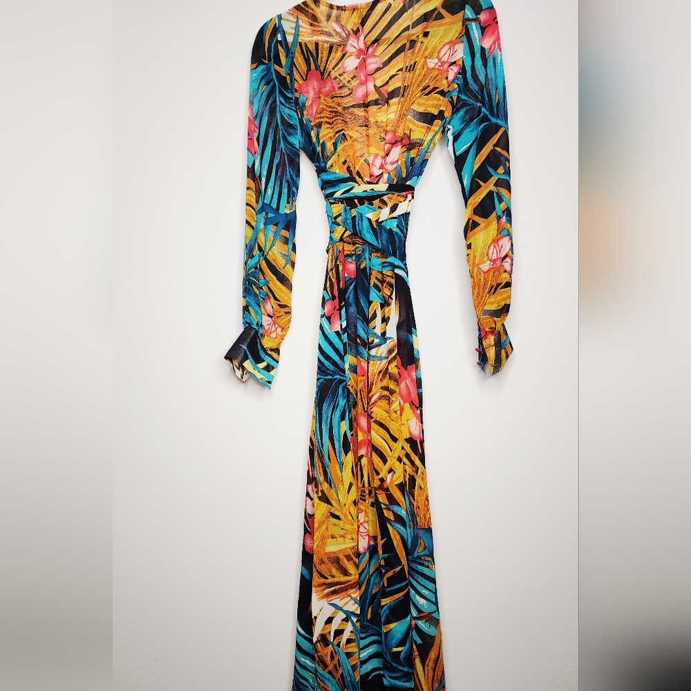 Sheer Tropical Print Long Sleeve Maxi Dress - Picture 10 of 10